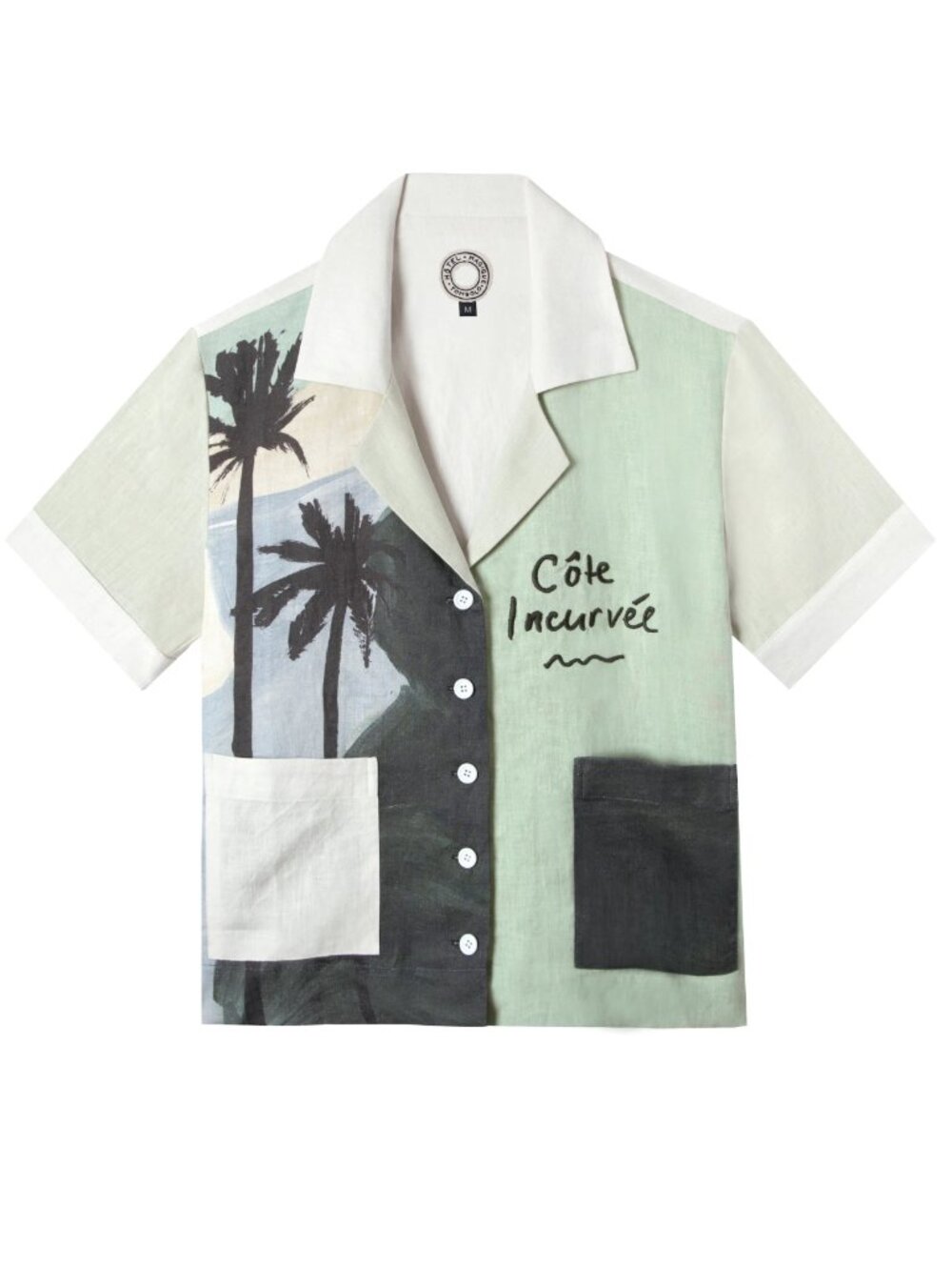 Tombolo x Hotel Magique Shirt Camp Linen Shirt White Blue Green Linen Crop M